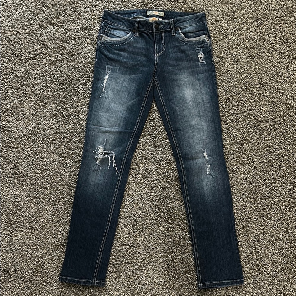 YMI Distressed Skinny Jeans in Medium Blue Wash